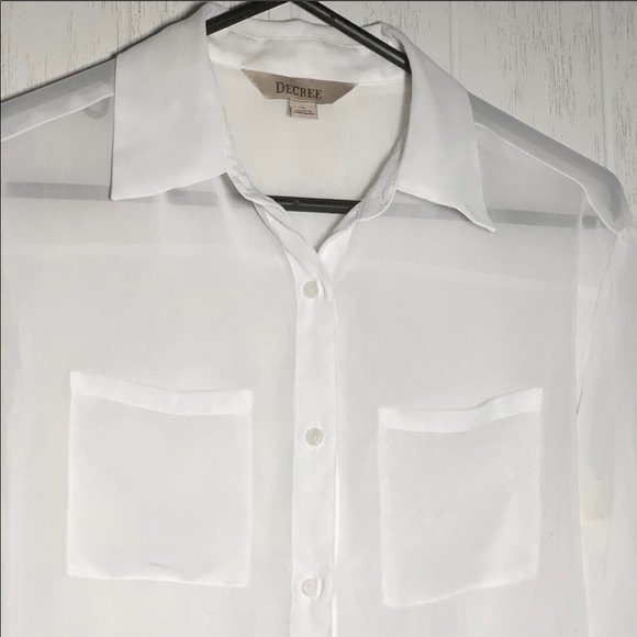 DECREE Womens Sheer White Staple Button Down Flowy Blouse Small - Picture 4 of 7